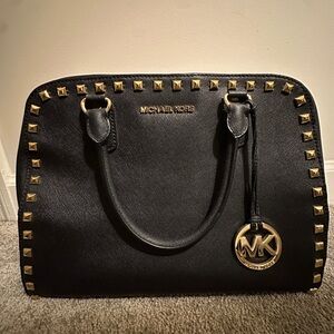 Michael Kors Satchel Bag in Black Saffiano Leather with Golden Hardware